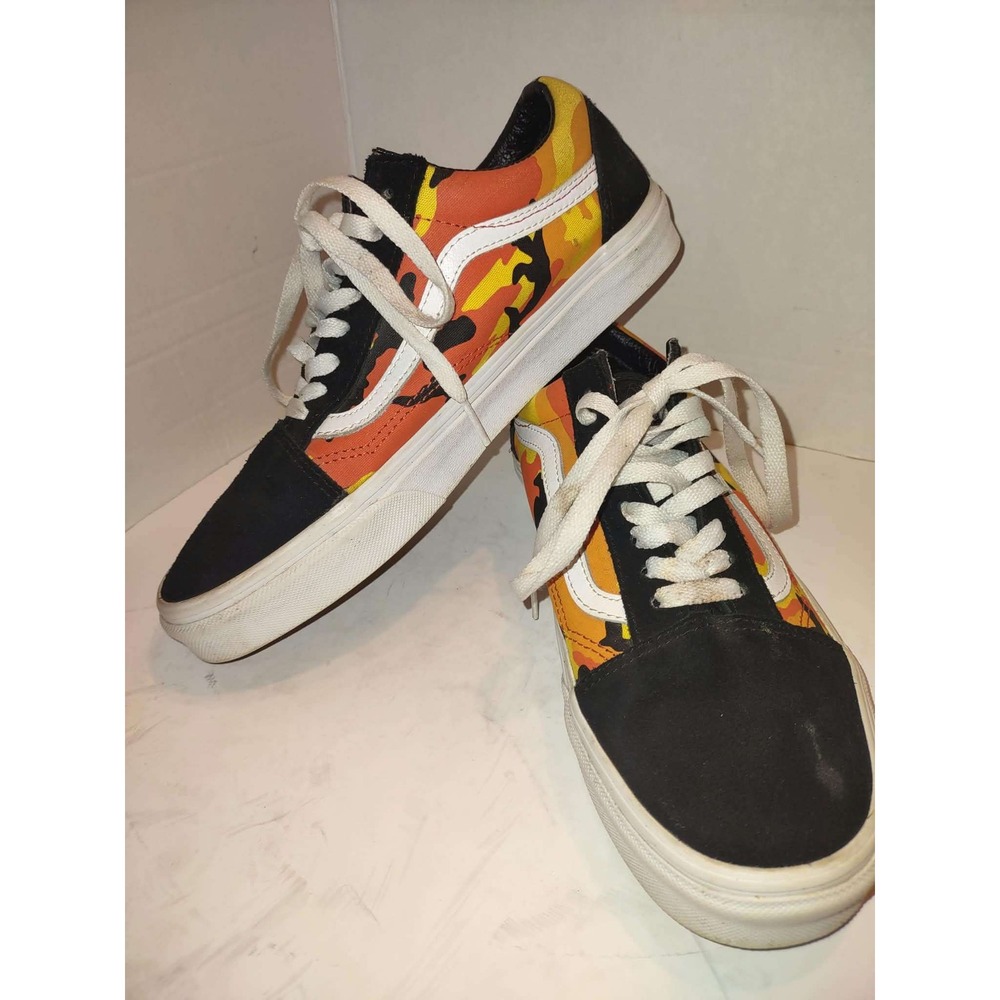 Vans Old Skool Pop Camo Orange Yellow Black Sneakers Women 9.5, Men, Halloween